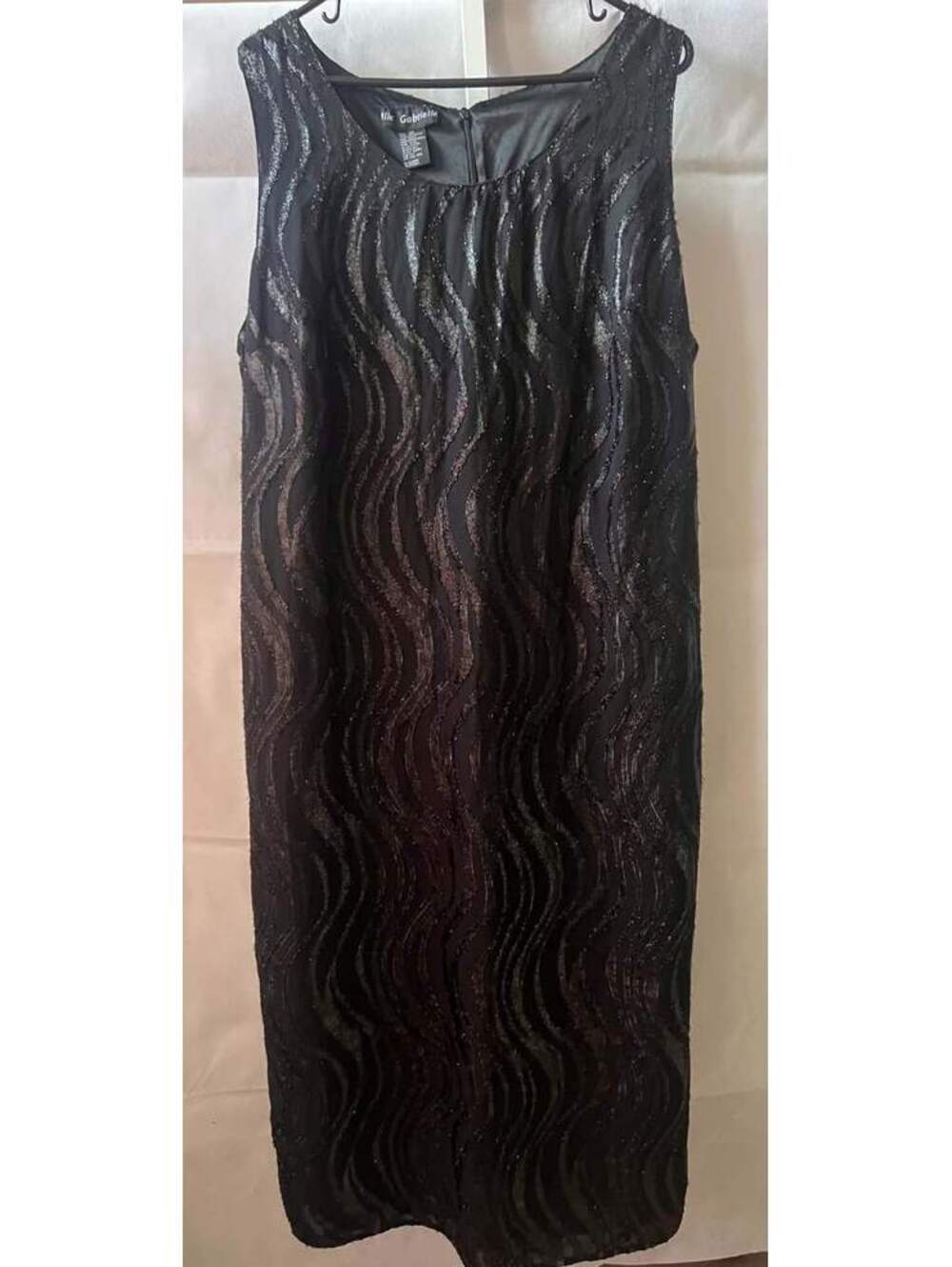 Mile Gabrielle Women's Size 22 Black Sleeveless Evening Dress with Wave Pattern